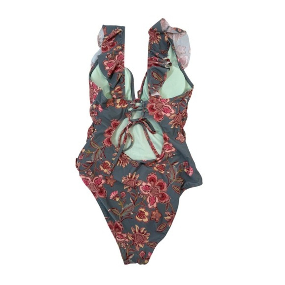 Cupshe NWT Eucalyptus Floral Flutter Sleeve Lace Up One Piece Swimsuit M - Picture 6 of 11